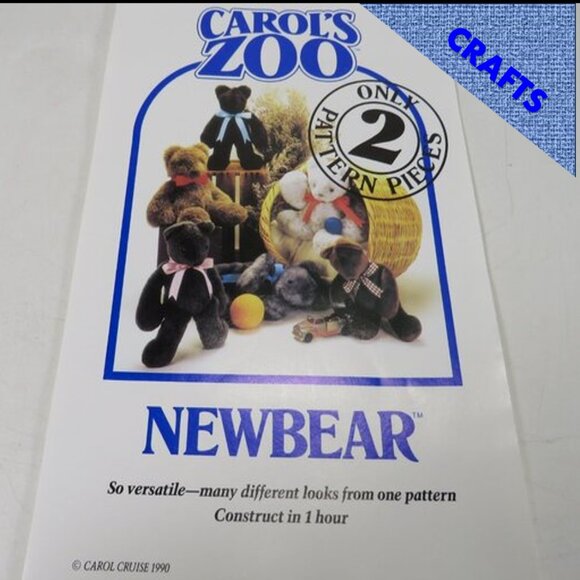 Carol's Zoo Newbear Sewing Pattern Teddy Bear UNCUT 1990s Stuffed Animal - Picture 1 of 5